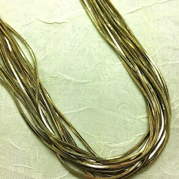 Necklace 34" Multiple Strand Gold Plated Snake Chain Glamorous Mobwife EUC - Picture 2 of 8